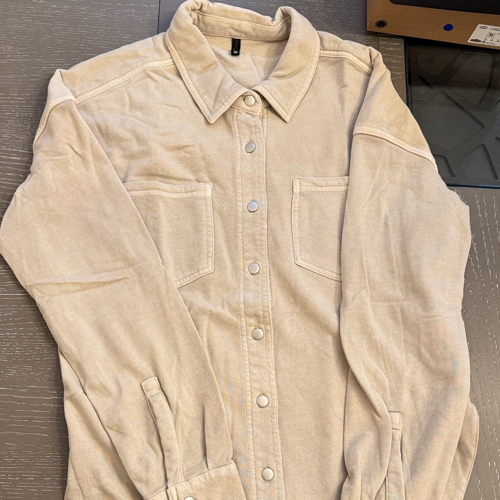 Beige Button-Up Shirt Jacket